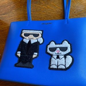 Karl Lagerfeld brand bag with Choupette Tweed patch.